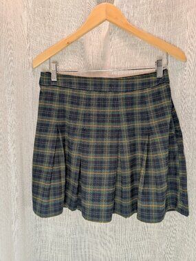 Hollister Pleated Plaid Mini Skirt Green Navy Ultra High Rise Y2K Medium